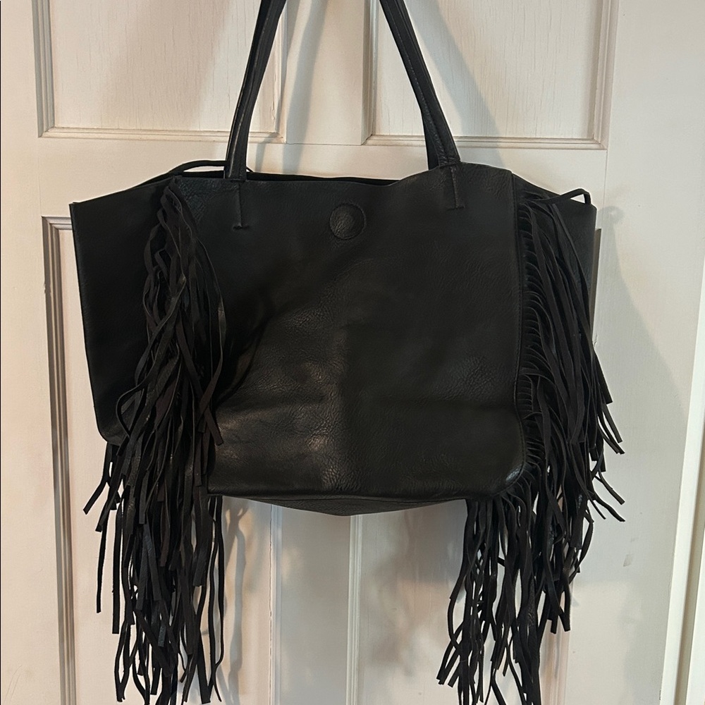 Kitson Black Tote with Fringe Accents